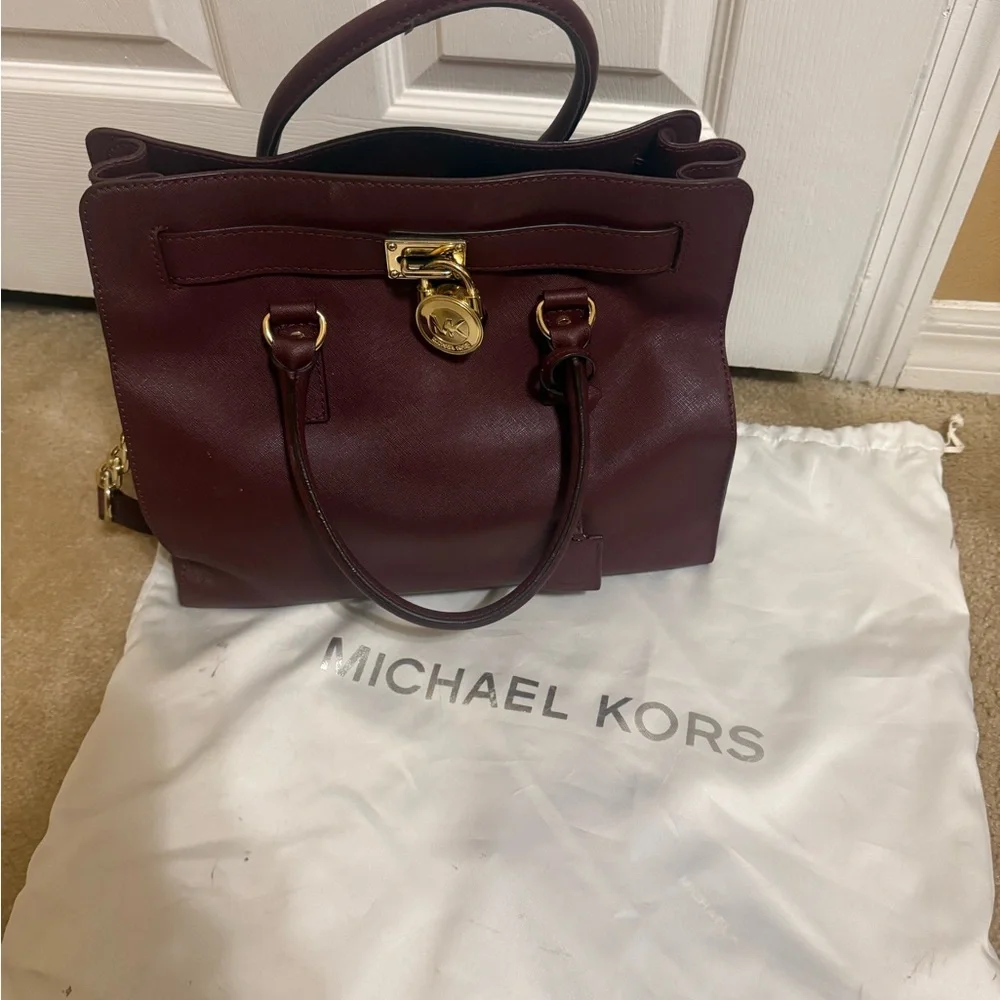 Micheal Kors - Wine  Large Saffiano Leather Tote & matching wallet bundle!